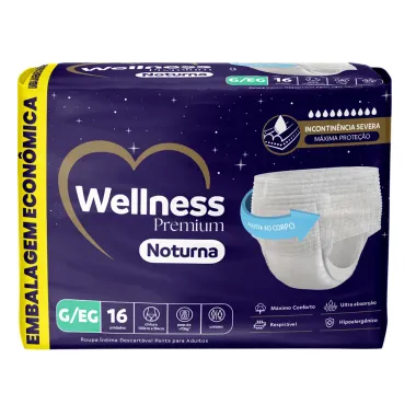 Roupa &Iacute;ntima Wellness Premium Noturna Tamanho G/EG 16 Unidades Descart&aacute;veis Embalagem Econ&ocirc;mica