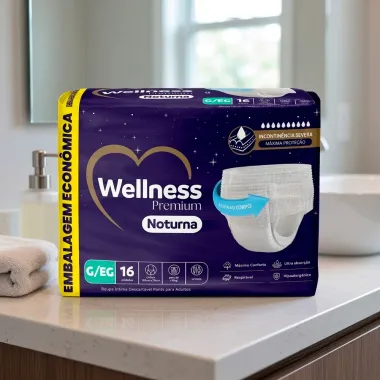 Roupa &Iacute;ntima Wellness Premium Noturna Tamanho G/EG 16 Unidades Descart&aacute;veis Embalagem Econ&ocirc;mica