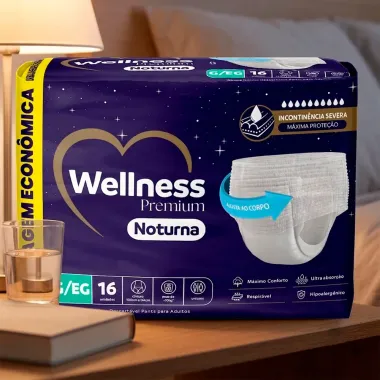 Roupa &Iacute;ntima Wellness Premium Noturna Tamanho G/EG 16 Unidades Descart&aacute;veis Embalagem Econ&ocirc;mica