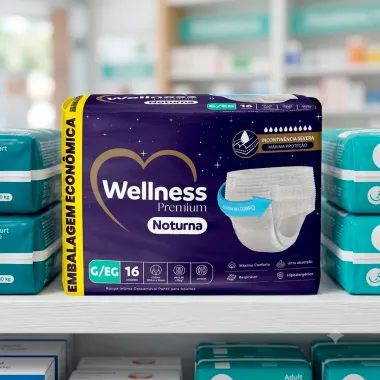 Roupa &Iacute;ntima Wellness Premium Noturna Tamanho G/EG 16 Unidades Descart&aacute;veis Embalagem Econ&ocirc;mica