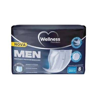 Absorvente Protetor Masculino Wellness Premium Men Incontin&ecirc;ncia Leve a Moderada Tamanho &Uacute;nico com 8 Unidades