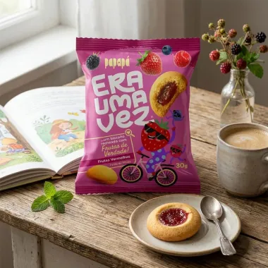 Biscoito Recheado Papap&aacute; Era Uma Vez Sabor Frutas Vermelhas 30g