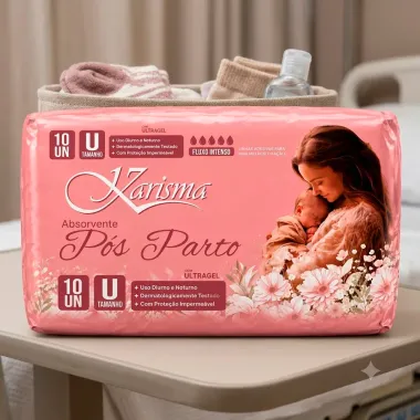 Absorvente P&oacute;s Parto Karisma Fluxo Intenso com Ultragel Tamanho U 10 Unidades
