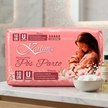 Absorvente P&oacute;s Parto Karisma Fluxo Intenso com Ultragel Tamanho U 10 Unidades