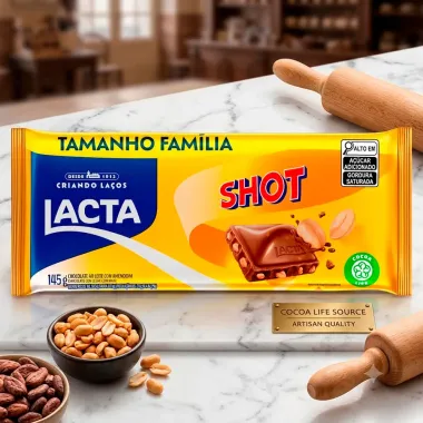 Chocolate ao Leite Shot com Amendoim 145g Tamanho Fam&iacute;lia