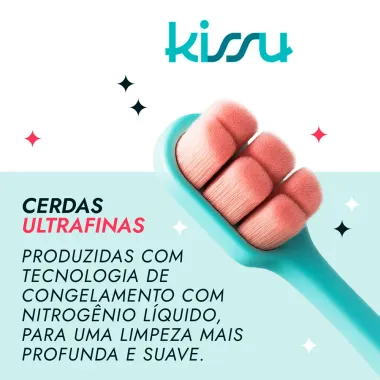 Escova Dental Kissu Cerdas Ultrafinas Ultra Macia Cor Azul Claro com Limpador de L&iacute;ngua 1 Unidade