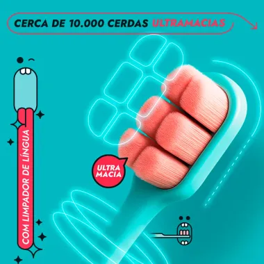 Escova Dental Kissu Cerdas Ultrafinas Ultra Macia Cor Azul Claro com Limpador de L&iacute;ngua 1 Unidade