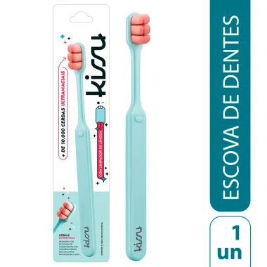 Escova Dental Kissu Cerdas Ultrafinas Ultra Macia Cor Azul Claro com Limpador de L&iacute;ngua 1 Unidade