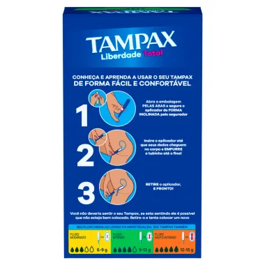 Absorvente Interno Tampax Liberdade Total Fluxo Intenso com Aplicador 8 Unidades