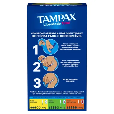 Absorvente Interno Tampax Liberdade Total Fluxo Moderado com Aplicador 8 Unidades