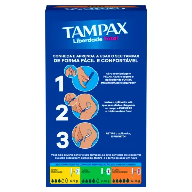 Absorvente Interno Tampax Liberdade Total Fluxo Muito Intenso com Aplicador 8 Unidades