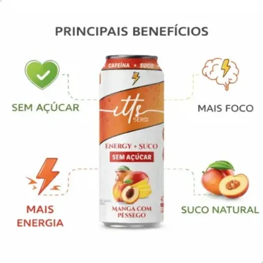 Energ&eacute;tico itts Sero Energy e Suco Sabor Manga com P&ecirc;ssego Sem A&ccedil;&uacute;car 473ml