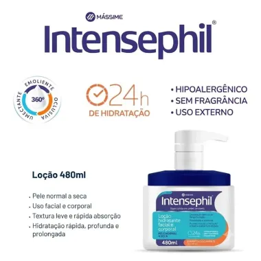 Lo&ccedil;&atilde;o Hidratante Facial e Corporal Intensephil Pele Normal a Seca 480ml