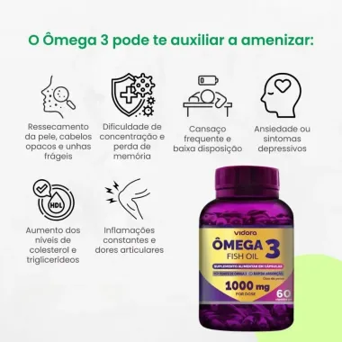 &Ocirc;mega 3 1000mg Fish Oil Vidora com 60 C&aacute;psulas Gel