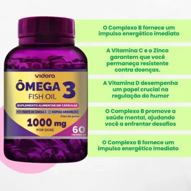 &Ocirc;mega 3 1000mg Fish Oil Vidora com 60 C&aacute;psulas Gel
