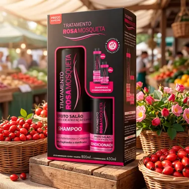 Kit Eico Tratamento Rosa Mosqueta Efeito Sal&atilde;o Renova&ccedil;&atilde;o e Cicatriza&ccedil;&atilde;o Shampoo 800ml e Condicionador 450ml