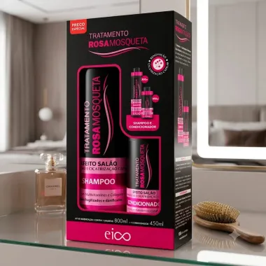 Kit Eico Tratamento Rosa Mosqueta Efeito Sal&atilde;o Renova&ccedil;&atilde;o e Cicatriza&ccedil;&atilde;o Shampoo 800ml e Condicionador 450ml