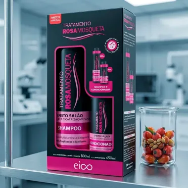 Kit Eico Tratamento Rosa Mosqueta Efeito Sal&atilde;o Renova&ccedil;&atilde;o e Cicatriza&ccedil;&atilde;o Shampoo 800ml e Condicionador 450ml