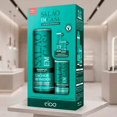 Kit Eico Sal&atilde;o em Casa Cachos Definidos Efeito Sal&atilde;o Shampoo 800ml e Condicionador 450ml