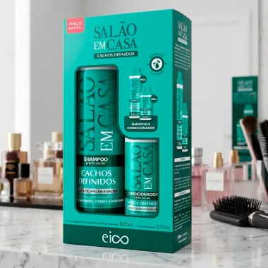 Kit Eico Sal&atilde;o em Casa Cachos Definidos Efeito Sal&atilde;o Shampoo 800ml e Condicionador 450ml