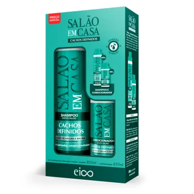 Kit Eico Sal&atilde;o em Casa Cachos Definidos Efeito Sal&atilde;o Shampoo 800ml e Condicionador 450ml