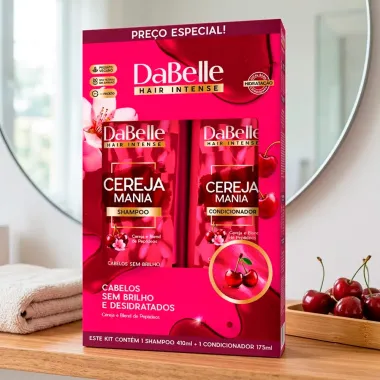 Kit DaBelle Hair Intense Cereja Mania Cabelos Sem Brilho e Desidratados Shampoo 410ml e Condicionador 175ml