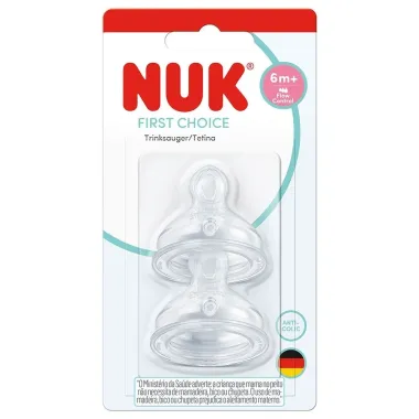 Bico de Mamadeira Silicone Nuk First Choice Antic&oacute;lica 6+ Meses Flow Control com 2 Unidades