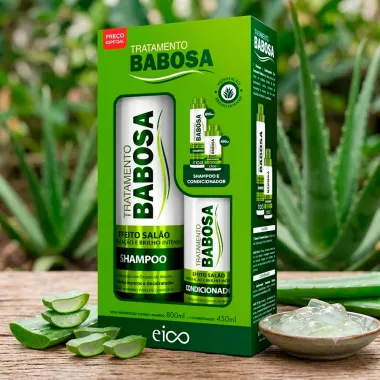 Kit Eico Tratamento Babosa Efeito Sal&atilde;o Hidrata&ccedil;&atilde;o e Brilho Intenso Shampoo 800ml e Condicionador 750ml