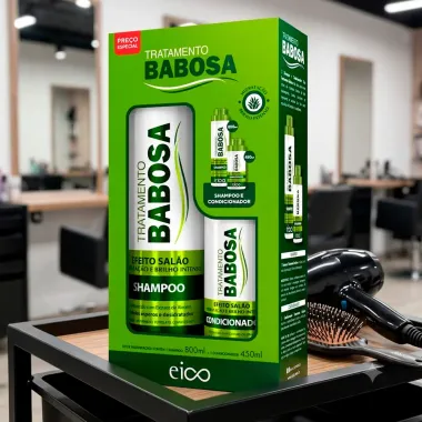 Kit Eico Tratamento Babosa Efeito Sal&atilde;o Hidrata&ccedil;&atilde;o e Brilho Intenso Shampoo 800ml e Condicionador 750ml