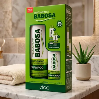 Kit Eico Tratamento Babosa Efeito Sal&atilde;o Hidrata&ccedil;&atilde;o e Brilho Intenso Shampoo 800ml e Condicionador 750ml