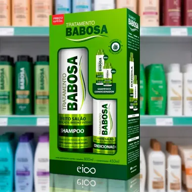 Kit Eico Tratamento Babosa Efeito Sal&atilde;o Hidrata&ccedil;&atilde;o e Brilho Intenso Shampoo 800ml e Condicionador 750ml