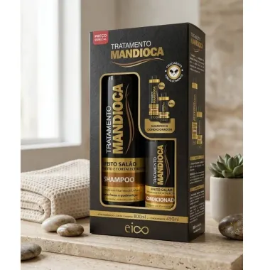Kit Shampoo + Condicionador Eico Efeito Sal&atilde;o Tratamento Mandioca 800ml + 450ml Pre&ccedil;o Especial