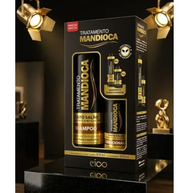Kit Shampoo + Condicionador Eico Efeito Sal&atilde;o Tratamento Mandioca 800ml + 450ml Pre&ccedil;o Especial