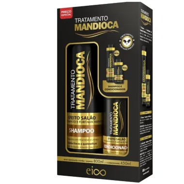 Kit Shampoo + Condicionador Eico Efeito Sal&atilde;o Tratamento Mandioca 800ml + 450ml Pre&ccedil;o Especial