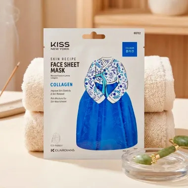 M&aacute;scara Facial de Algod&atilde;o Kiss New York Skin Recipe Collagen Sach&ecirc; 25ml