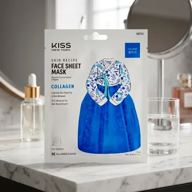 M&aacute;scara Facial de Algod&atilde;o Kiss New York Skin Recipe Collagen Sach&ecirc; 25ml