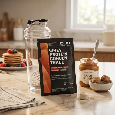 Whey Protein Concentrado Dux Sabor Doce de Leite com 20g de Prote&iacute;na Sach&ecirc; 30g