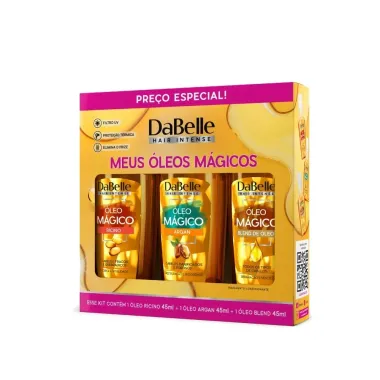 Kit Dabelle Meus &Oacute;leos Magicos R&iacute;cino e Argan e Blend de &Oacute;leos 3 de 45ml cada