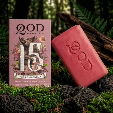 Sabonete em Barra Vegetal QOD Barber Shop 15 Oud e Especiarias Barba e Corpo 100g