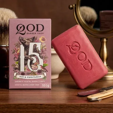 Sabonete em Barra Vegetal QOD Barber Shop 15 Oud e Especiarias Barba e Corpo 100g