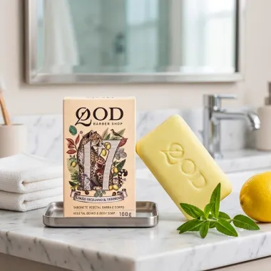 Sabonete em Barra Vegetal QOD Barber Shop 17 Lim&atilde;o Siciliano e Verbena Barba e Corpo 100g