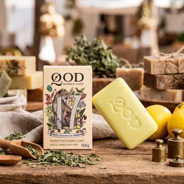 Sabonete em Barra Vegetal QOD Barber Shop 17 Lim&atilde;o Siciliano e Verbena Barba e Corpo 100g