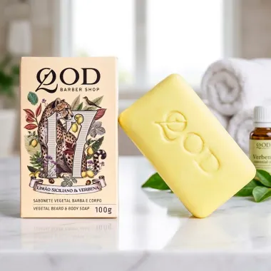 Sabonete em Barra Vegetal QOD Barber Shop 17 Lim&atilde;o Siciliano e Verbena Barba e Corpo 100g
