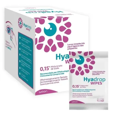 Hyadrop Wipes Len&ccedil;o Umedecido para Higiene das P&aacute;lpebras 0,15% Hialuranato de S&oacute;dio com 30 Unidades