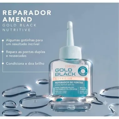Reparador de Pontas Amend Gold Black Nutritive para Cabelos Muito Cacheados ou Crespos 30ml