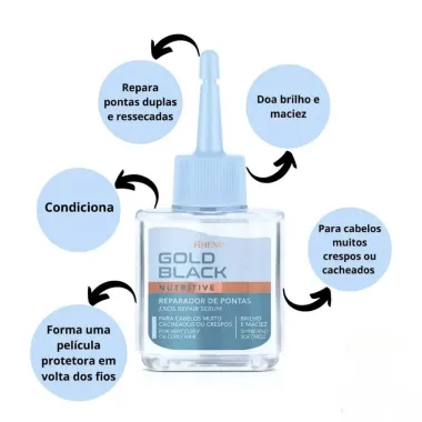 Reparador de Pontas Amend Gold Black Nutritive para Cabelos Muito Cacheados ou Crespos 30ml