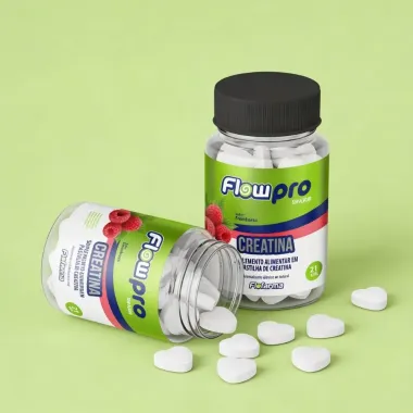 Creatina em Pastilha Flowpro Sabor Framboesa Sem a&ccedil;&uacute;car com 21 Unidades