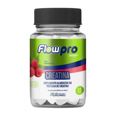 Creatina em Pastilha Flowpro Sabor Framboesa Sem a&ccedil;&uacute;car com 21 Unidades