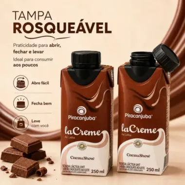 Bebida L&aacute;ctea Piracanjuba Cacau Show La Creme Gold Sabor Chocolate ao Leite 250ml