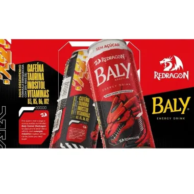 Energ&eacute;tico Baly Energy Drink Redragon Turbo Gamer Perfomance Sem A&ccedil;ucar 473ml
